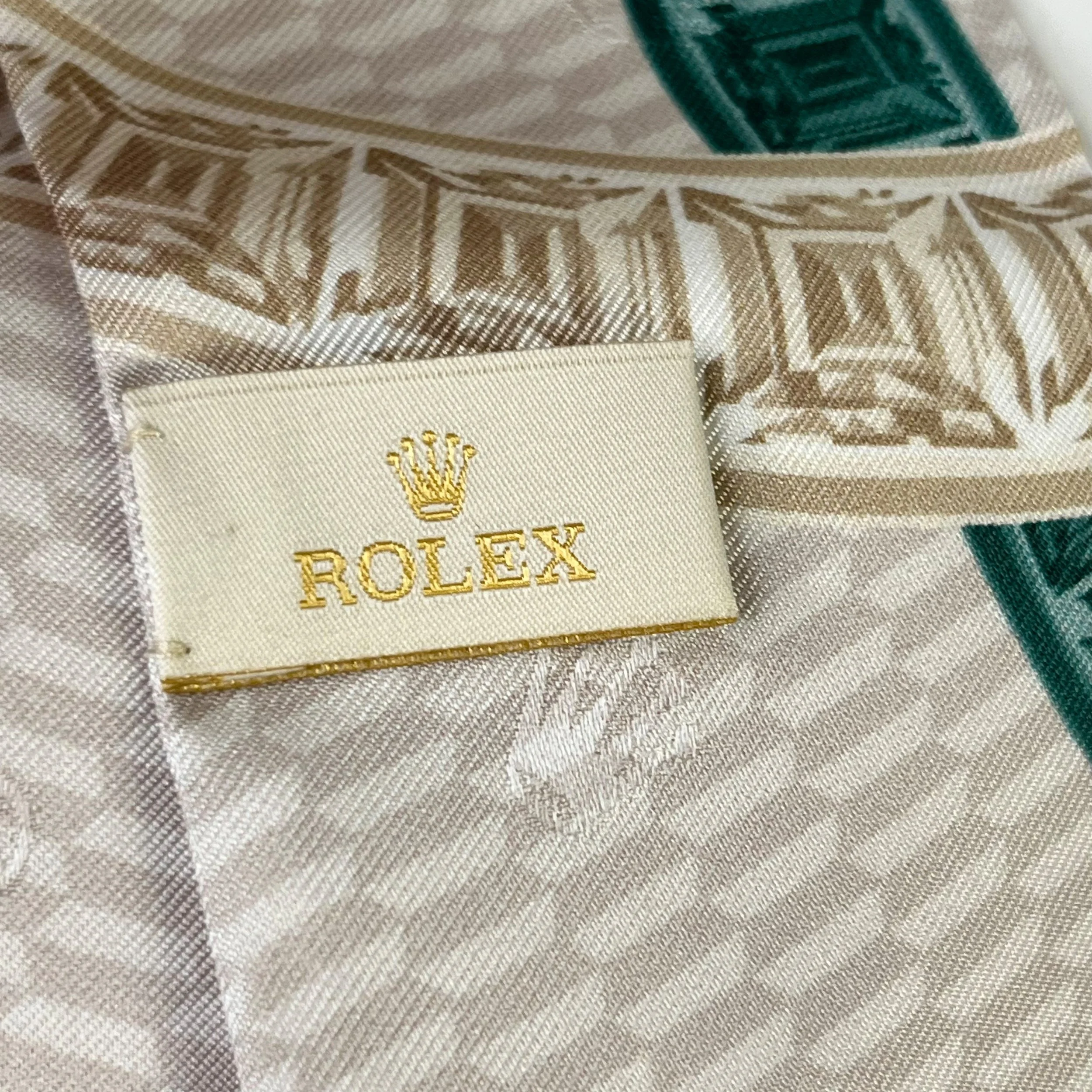 Rolex Silk Pocket Square Ivory Green with Original Box